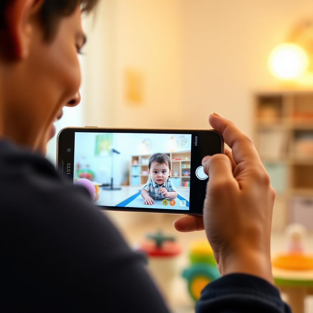 Parent watching live stream of child at preschool